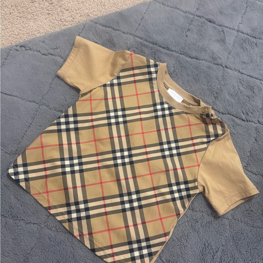 Burberry Kids Plaid Tee in Tan and Red